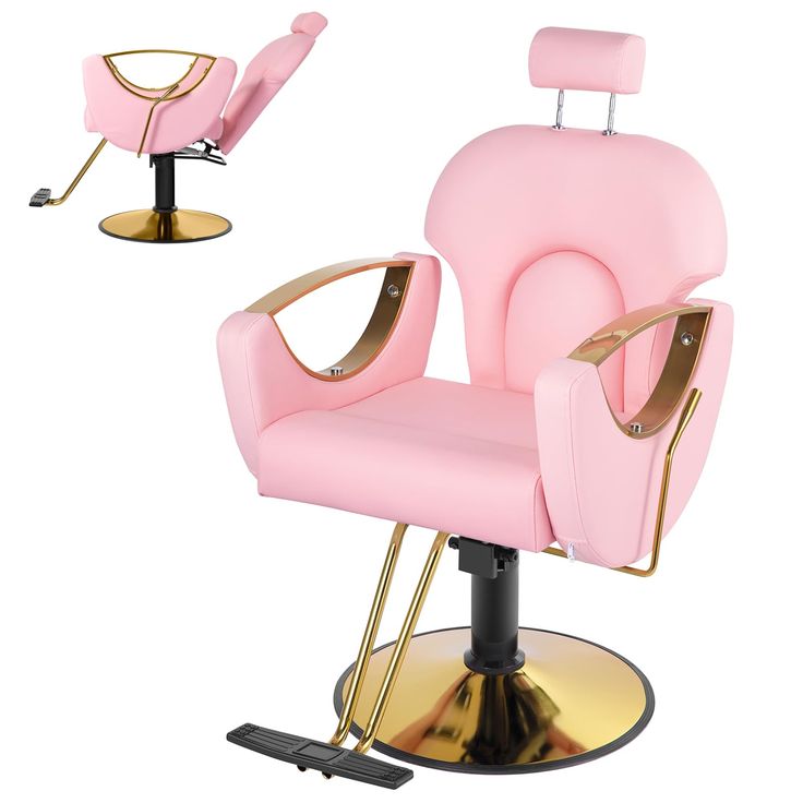 PRICES MAY VARY. 【💇‍♀️Modern Design💇‍♀️】Armrest of this hydraulic barber chair is designed with a hollow metal structure. The pink salon chair is paired with a classic golden round base metal frame, which makes the overall line of the barber chair streamlined and more modern. 【💝Upgraded Comfort💝】The hair stylist chair adopt high density memory sponge, it is soft and highly resilient. Covered with PVC artificial leather, which is skin friendly and breathable, as well as wear resistant and eas Reclining Salon Chair, Hair Salon Chair, Hair Chair, Chair Styling, Stylist Chair, Pink Salon, Hair Salon Chairs, Shampoo Chair, Spa Chair