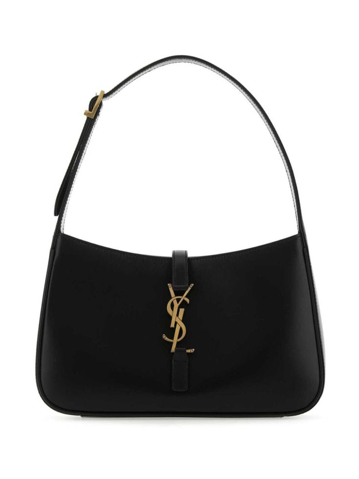 black leather logo plaque gold-tone hardware main compartment adjustable shoulder strap Ysl Bags Handbags, Black Ysl Bag, Yves Saint Laurent Bag, Ysl Bags, Black Handbag, Black Purse, Shoulder Bag Black, Saint Laurent Bag, Leather Logo