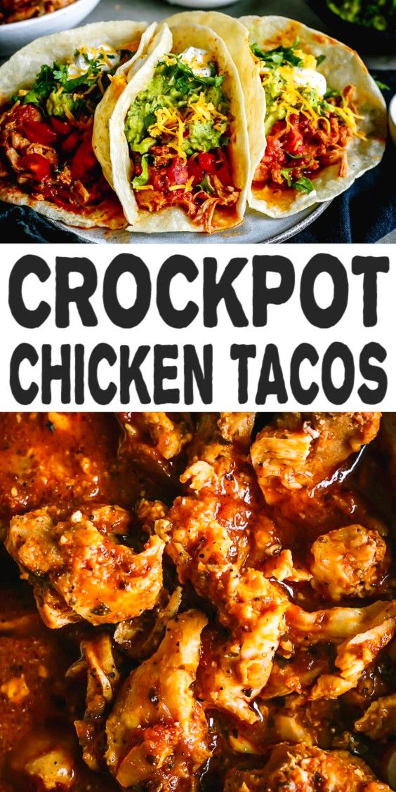 the crockpot chicken tacos are ready to be eaten