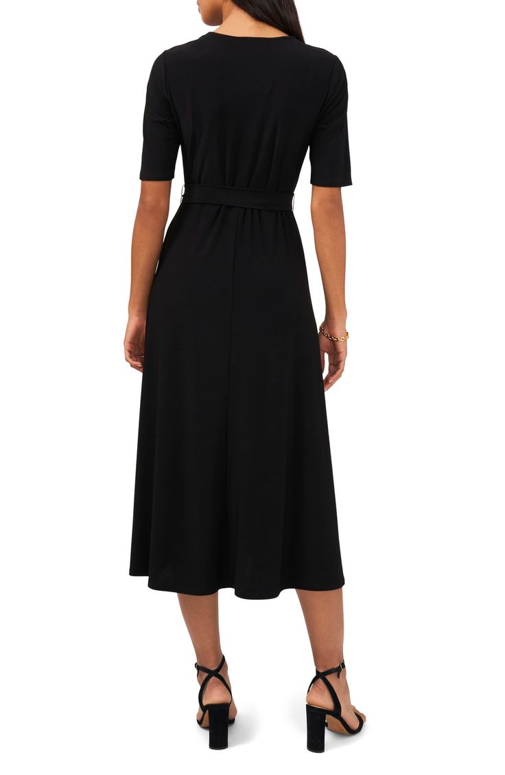 Chaus V-Neck Belted Midi Dress | Nordstrom Midi Dresses With Sleeves, Black Midi Dresses, Belted Midi Dress, Midi Dress With Sleeves, Black Midi Dress, Nordstrom Dresses, Tie Belt, Made In Usa, Dresses For Work