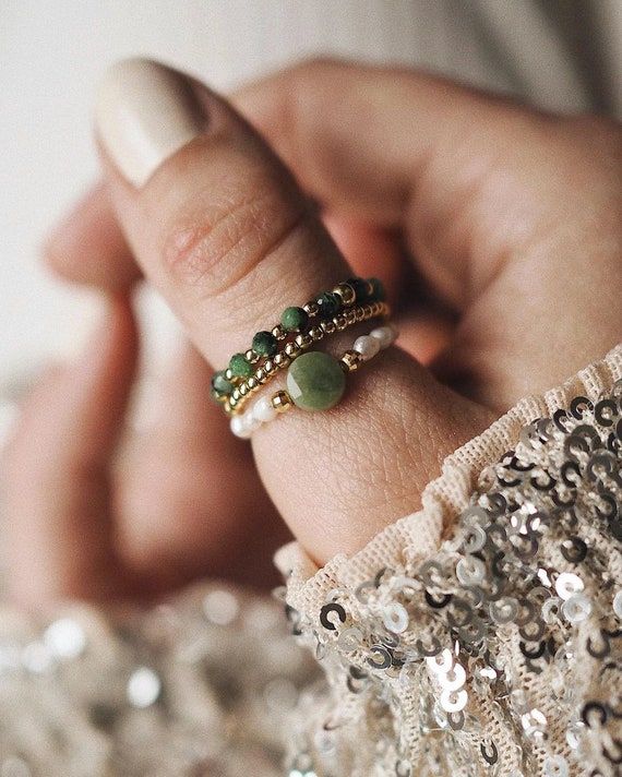 Stone Rings Women, Natural Stone Rings, قلادات متدلية, Gelang Manik-manik, Ring Pearl, Rings Women, Pola Gelang, Stretch Ring, Bohemian Handmade