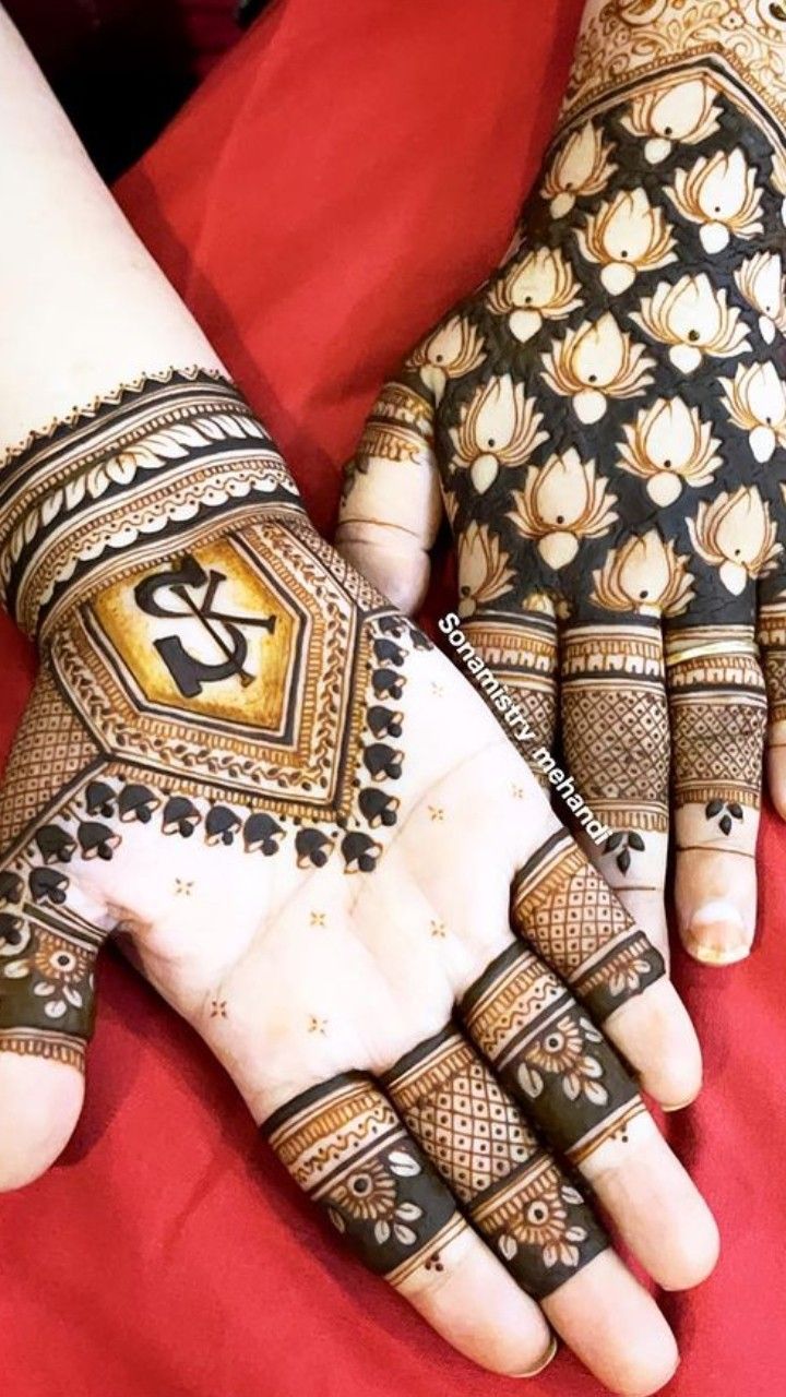 two hands with henna designs on them