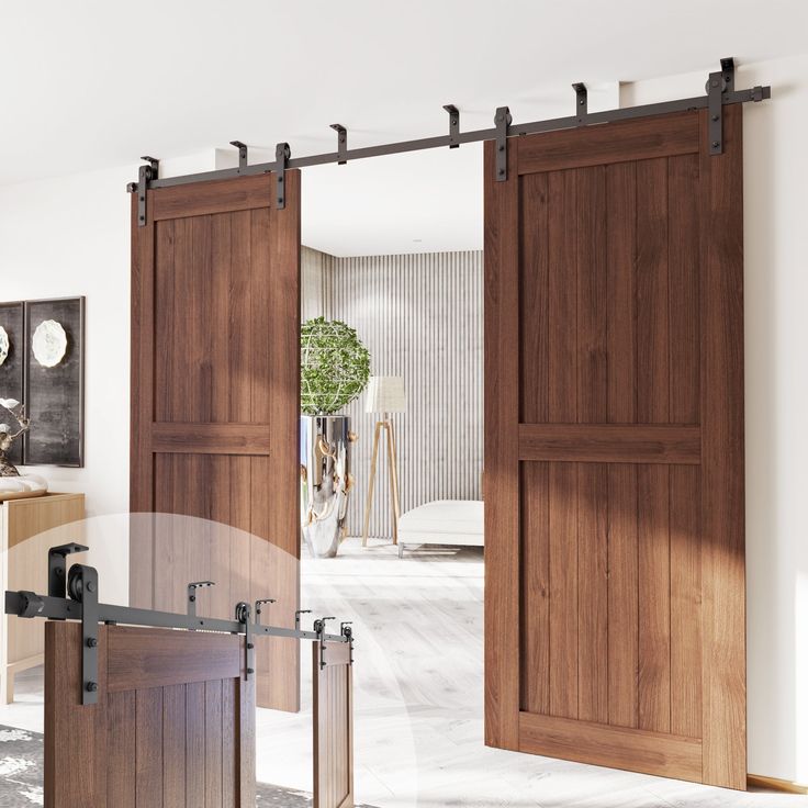 Black Rustic Ceiling Mount Double Track Bypass Sliding Barn Door Hardware Kit Single Barn Door, Barn Door Rollers, Laundry Room Doors, Interior Sliding Barn Doors, Roller Design, Rustic Ceiling, Doors And Hardware, Sliding Barn Door Hardware, Bathroom Doors