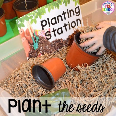 a child is playing with plants in a plant station