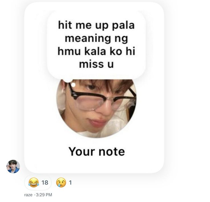 a woman with glasses is looking at her cell phone and has the caption'hit me up pala meaning ng him kala kohi miss u your note