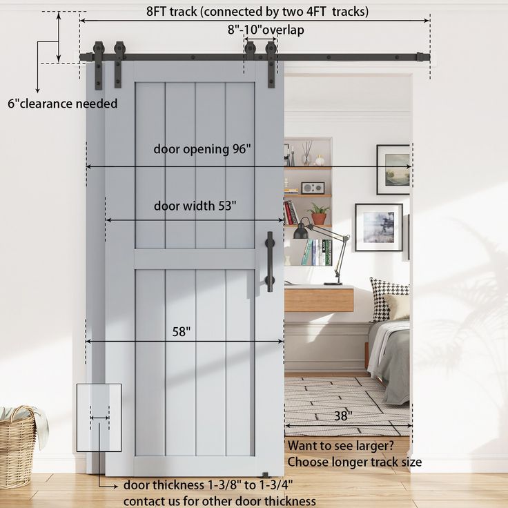 an image of a door with measurements for the width and opening to each room in it