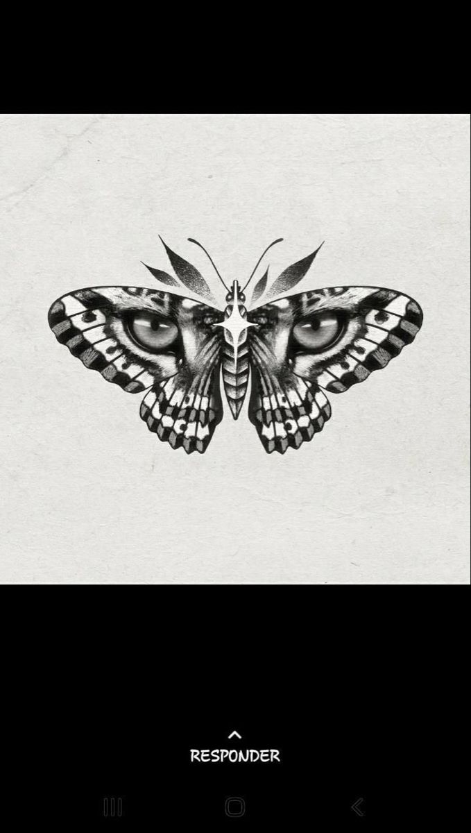 a black and white photo of a butterfly with eyes on it's back side