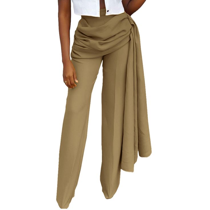 Khaki Unique Fashion Mid-waist Straight Pants Fitted High Waist Wide Leg Khaki Pants, Khaki Fitted Wide-leg Pants, Khaki Wide-leg Dress Pants For Fall, Fitted High-waisted Khaki Pants, Khaki High-waisted Wide Leg Pants For Fall, Chic Khaki Baggy Pants, Chic Baggy Khaki Pants, High Waist Khaki Wide Leg Pants For Fall, Khaki Non-stretch Wide-leg Pants