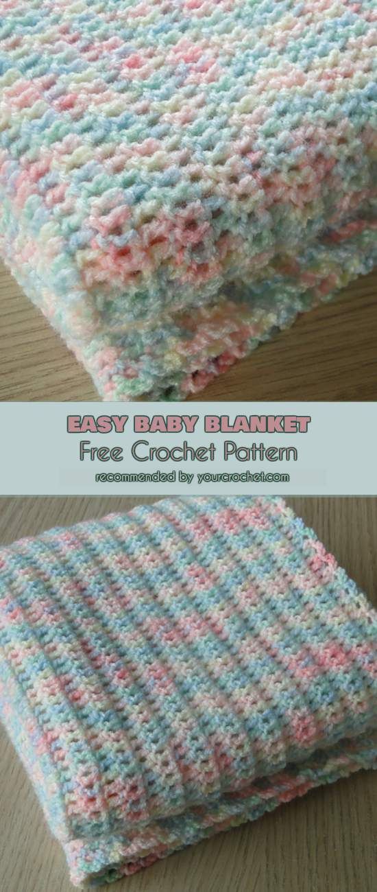 an easy crochet baby blanket is shown with the text, easy baby blanket free crochet pattern