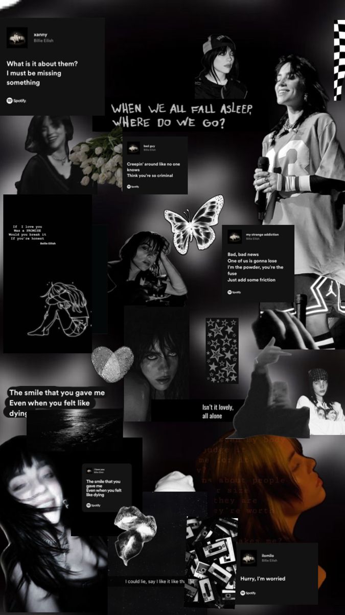 a collage of black and white images with words on them