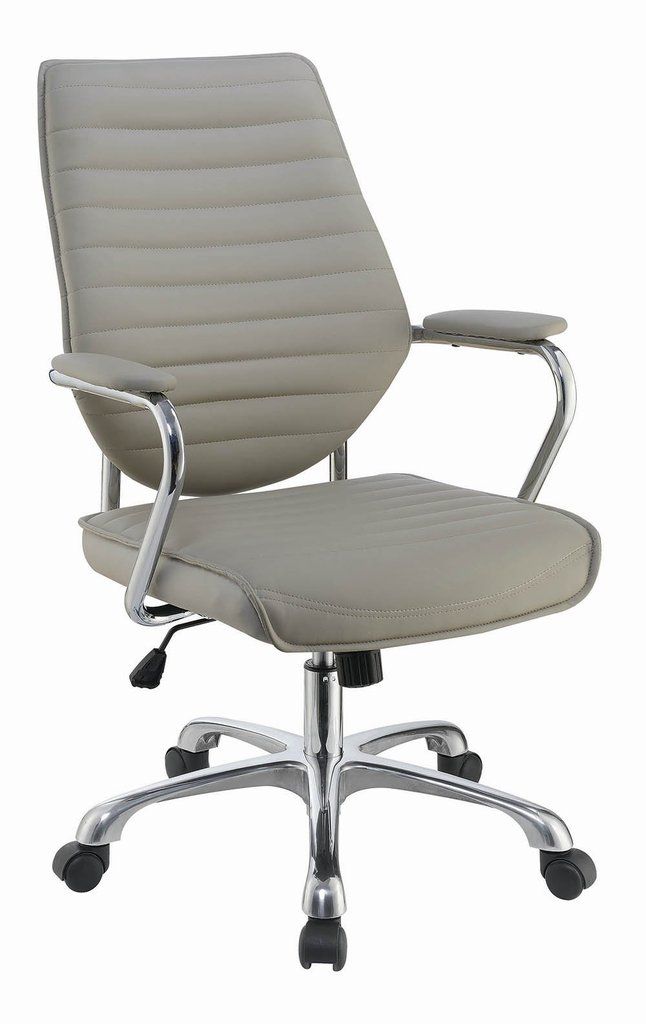 an office chair with wheels on the back and seat upholstered in beige leather