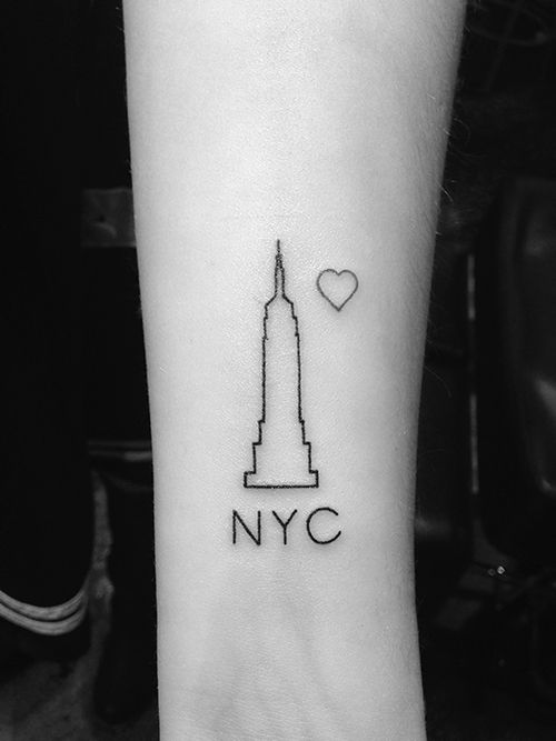 a small tattoo on the wrist of a woman's arm that reads new york