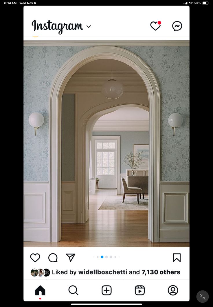 the instagram page is displayed with an image of a living room and dining room