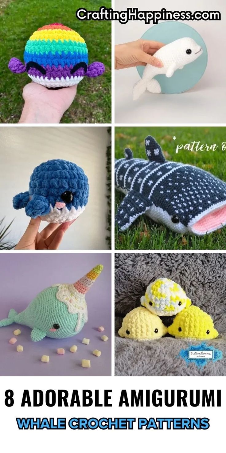 eight adorable amigurum whale crochet patterns for stuffed animals and other crafts