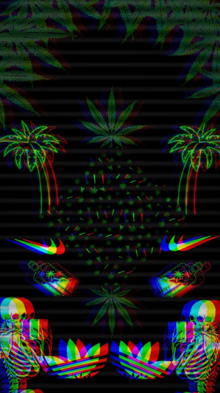 an abstract image with palm trees and neon colors