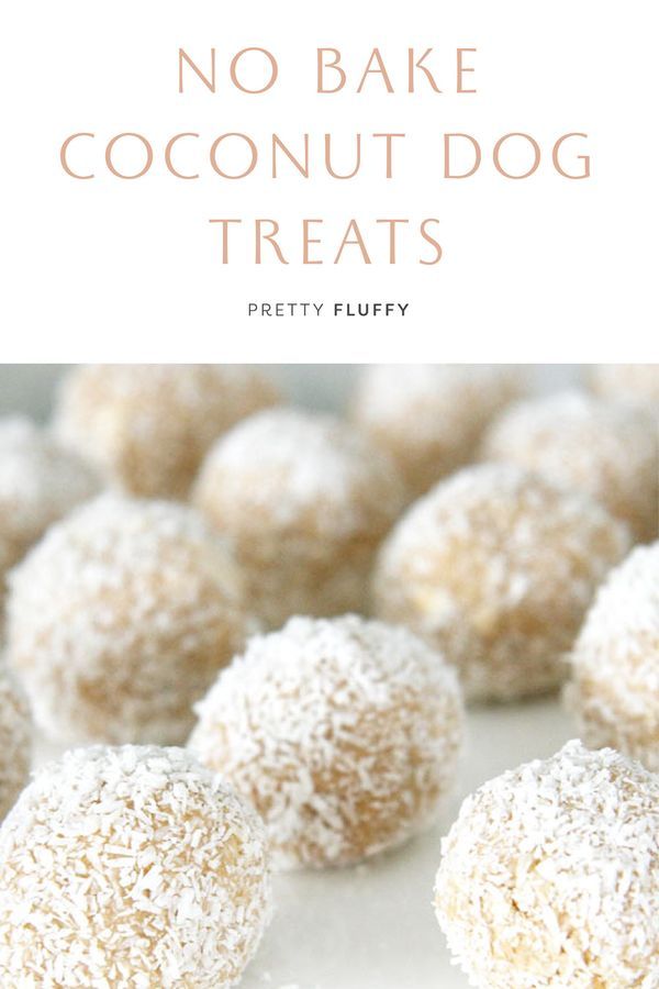 no bake coconut dog treats on a plate with text overlay that reads, no bake coconut dog treats pretty fluffy