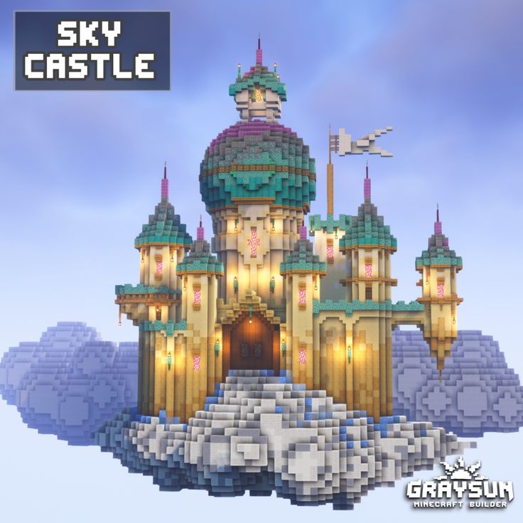 an image of a castle made out of legos with the sky in the background