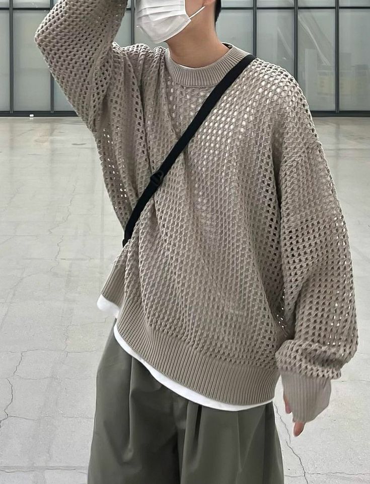 Mesh Sweater Men, Mesh Sweater Outfit, Asian Streetwear, Mesh Sweater, Men Stylish Dress, Mens Outfit Inspiration, Streetwear Men Outfits, Casual Streetwear, Looks Style