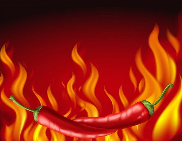 a hot chili pepper on fire with flames