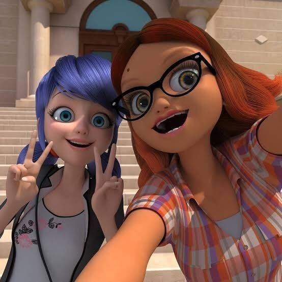 two animated women standing next to each other with their fingers up in the air and pointing at them