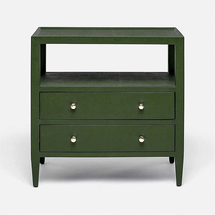 a green nightstand with two drawers on each side