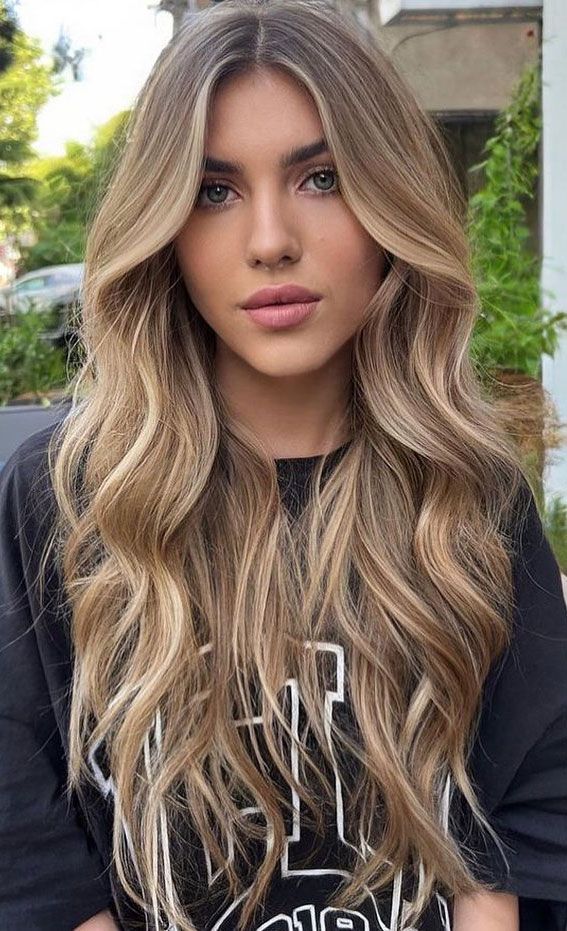 Balayage From Brown To Blonde, Biscuits Hair Color, Hair Color Ideas Caramel Highlights, Toasted Blonde Hair, Biscuit Balayage Hair, Blue Eyes Balayage Hair, Light Brown Hair With Highlights Caramel Balayage Brunettes, Brown Eyes Blonde Highlights, Long Brown Hair With Highlights And Layers