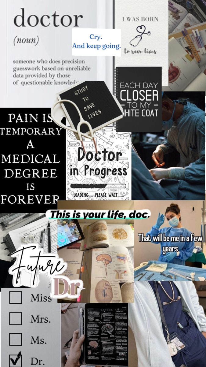 the collage shows doctors and their jobs in different pictures, including an open book