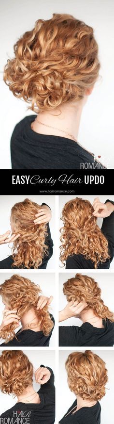 Gorgeous messy updo for curly hair. Easy Curly Updo, Hair Romance Curly, Easy Updo Hairstyles Tutorials, Curly Updos, Updos Hairstyles, Curly Hair Up, Diy Updo, Updo Hairstyles Tutorials, Easy Updo