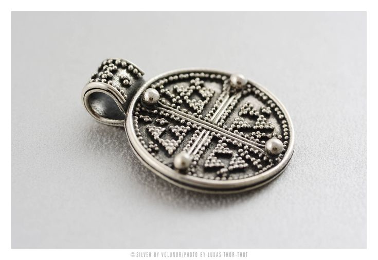 Replica of X century pendant from Gnezdovo Silver, filigree & granulation Weight: 3,5 g Hight: 25 mm Width: 18 mm /fot. Lukas Thor-Thot/ Medieval Engraved Cross Pendant Jewelry, Medieval Engraved Round Pendant Jewelry, Byzantine Style Coin Jewelry For Ceremonial Use, Byzantine Coin Jewelry For Ceremonial Occasions, Medieval Engraved Pendant Jewelry, Medieval Style Engraved Pendant Jewelry, Ancient Engraved Round Pendant Jewelry, Byzantine Engraved Round Pendant Jewelry, Ceremonial Byzantine Pendant Jewelry