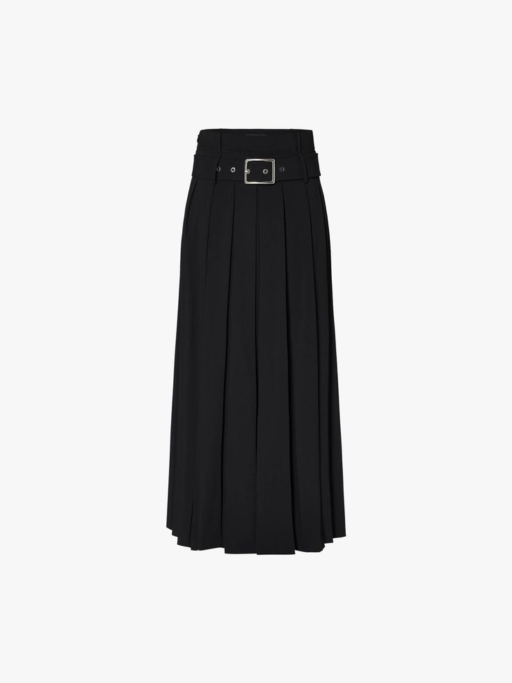 MO&Co. Women's Include Belt Maxi Skirt A transitional wardrobe staple, this maxi skirt is crafted from well-made fabric. The A-line silhouette is both elegant and flattering, while the side pockets and pleated details add functionality and flair. It's offered in classic black, the airy design is completed with a tonal belt for a touch of sophistication. Features : - High waist A-line maxi silhouette- Side slip pockets, pleated design- Belt loops and include the belted Code: MBD1SKT030The back le Belted Full Skirt For Work, Chic Midi Maxi Skirt With Accordion Pleats, Flowy Full-length Pleated Skirt For Fall, Chic Accordion Pleated Midi Maxi Skirt, Fall Full-length Flowy Pleated Skirt, Belted Flared Pleated Skirt For Workwear, Formal Flared Maxi Skirt With Pleated Hem, Belted Flared Pleated Skirt, Belted Pleated Skirt For Work