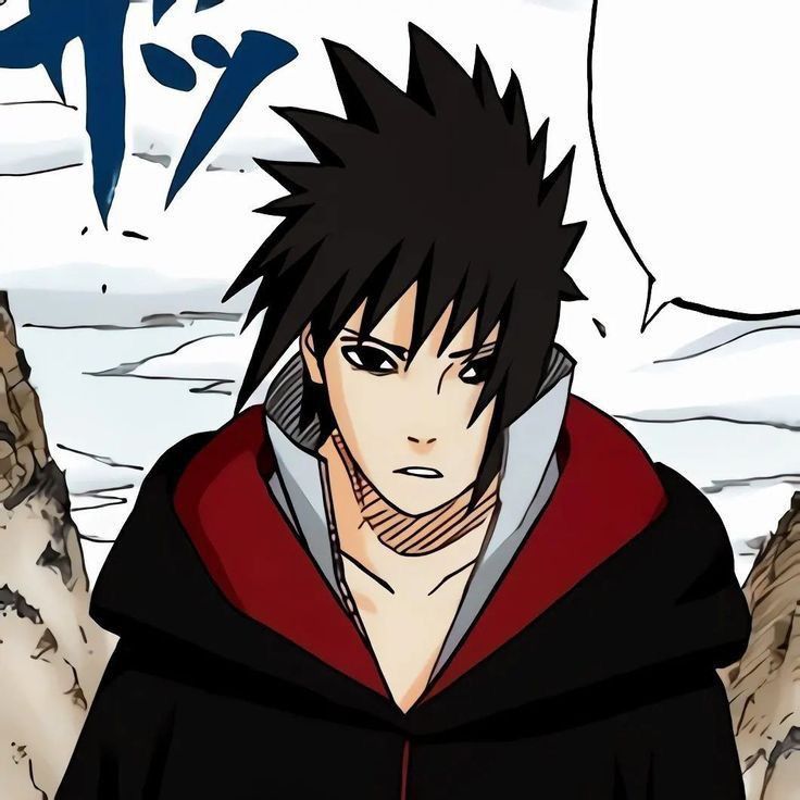 an anime character with black hair and red hoodie