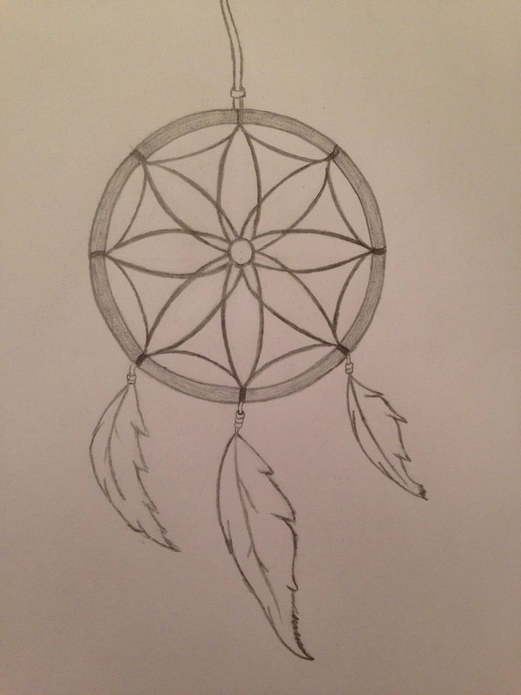 a drawing of a dream catcher with feathers on it's head and an arrow in the center