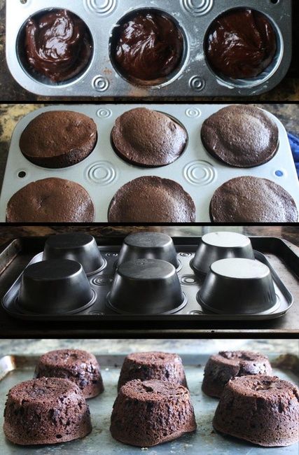 there are chocolate cupcakes in the muffin tin