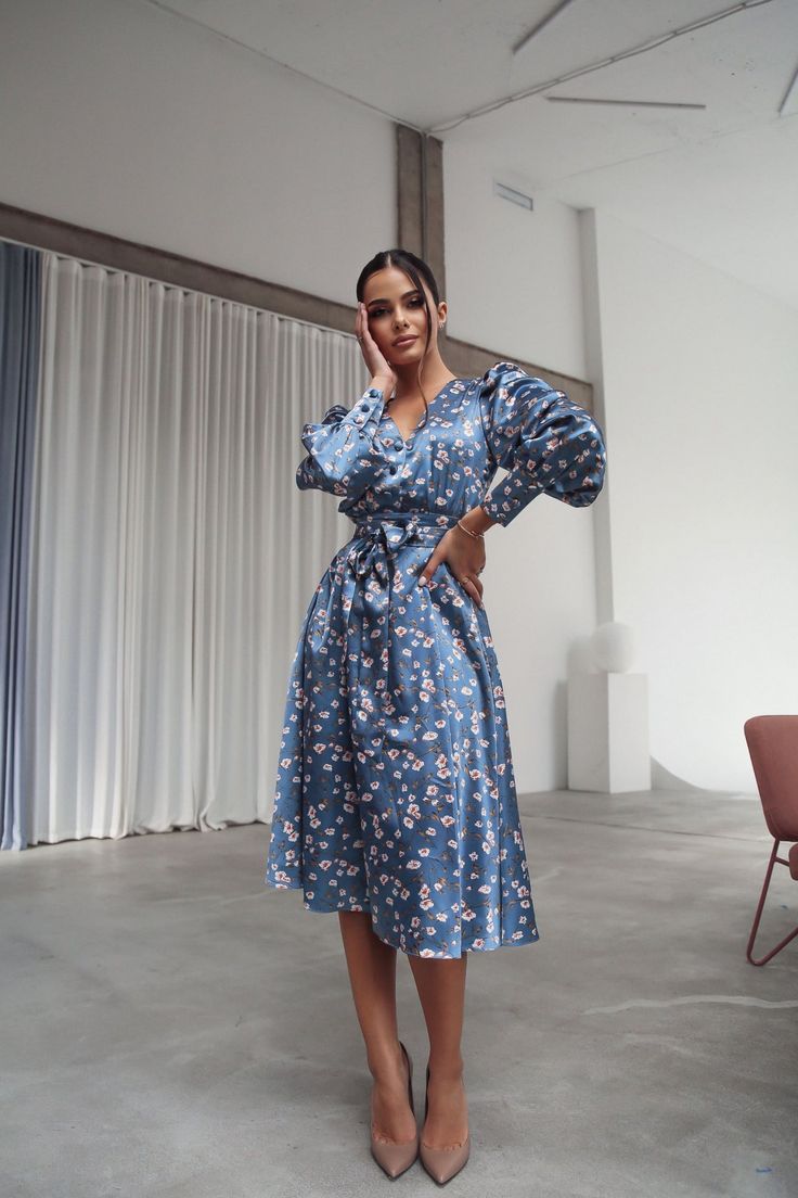 Midi Sleeve Dress, Puff Sleeve Midi Dress, Midi Dress Blue, Best Dress, Fabric Structure, Sleeve Midi Dress, Midi Dress With Sleeves, Clothes Line, Blue Midi Dress