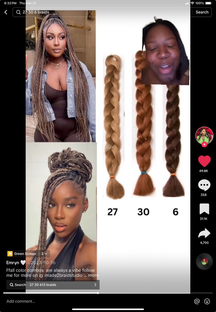 Blond Mix Braids Black Women, Braiding Hair Color Combos, Brown And Blond Mixed Box Braids, Brown And Blonde Mixed Braids, Blond And Black Mixed Braids, Braid Blends, C4 Hair, Braid Color Combos, 27/613/30 Mix Braids