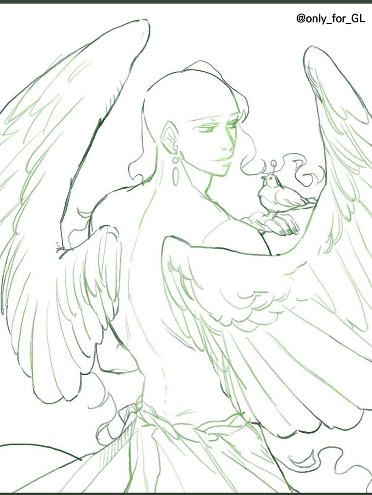 a drawing of an angel holding a bird