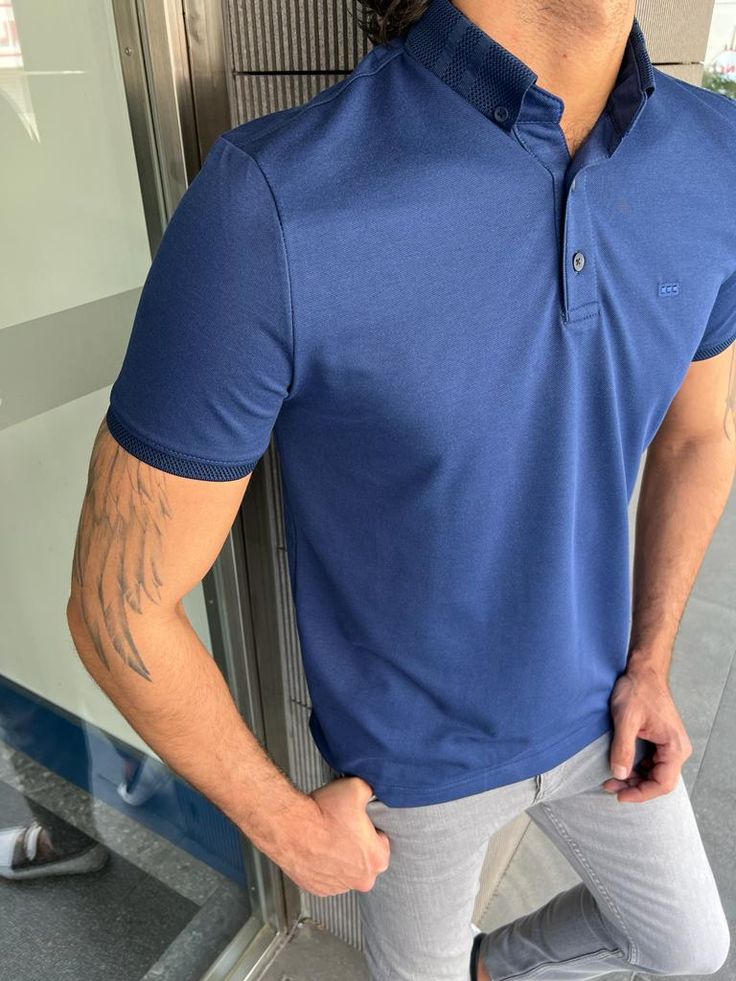 Collection : SPRING / SUMMER 22-23Color : Blue Material Content: % 55 cotton 45 polyester Available size: S-M- L -XL- XXL Slim Fit Polo, Summer 22, Polo Tees, Collar Tshirt, Blue Polo, Blue T, Blue Tshirt, Polo Collar, Summer Tshirts