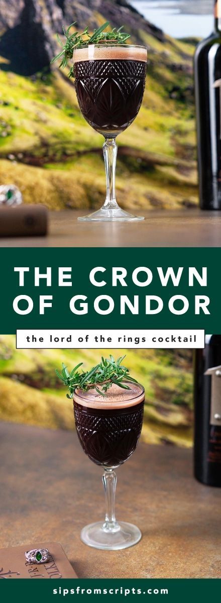 the crown of gondor cocktail is served in wine glasses