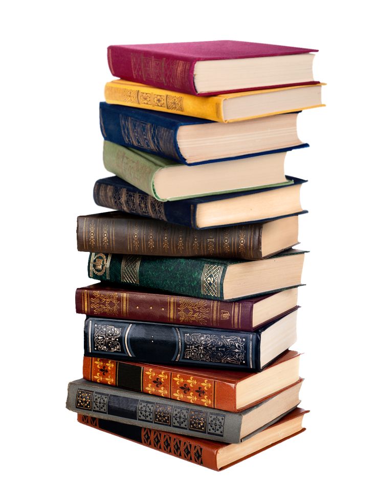 a stack of books sitting on top of each other in front of a white background