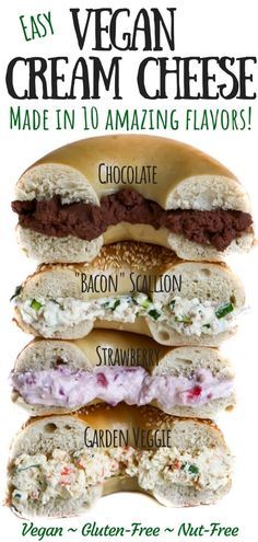 an advertisement for vegan cream cheese made in 10 amazing flavors