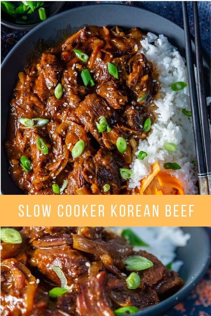 slow cooker korean beef with rice and green onions