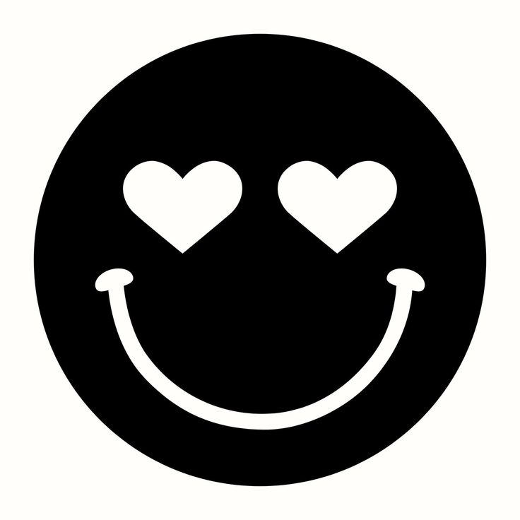 a black and white smiley face with hearts