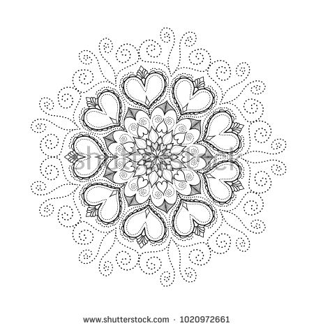 an abstract floral design in black and white on a white background with dots, circles and lines