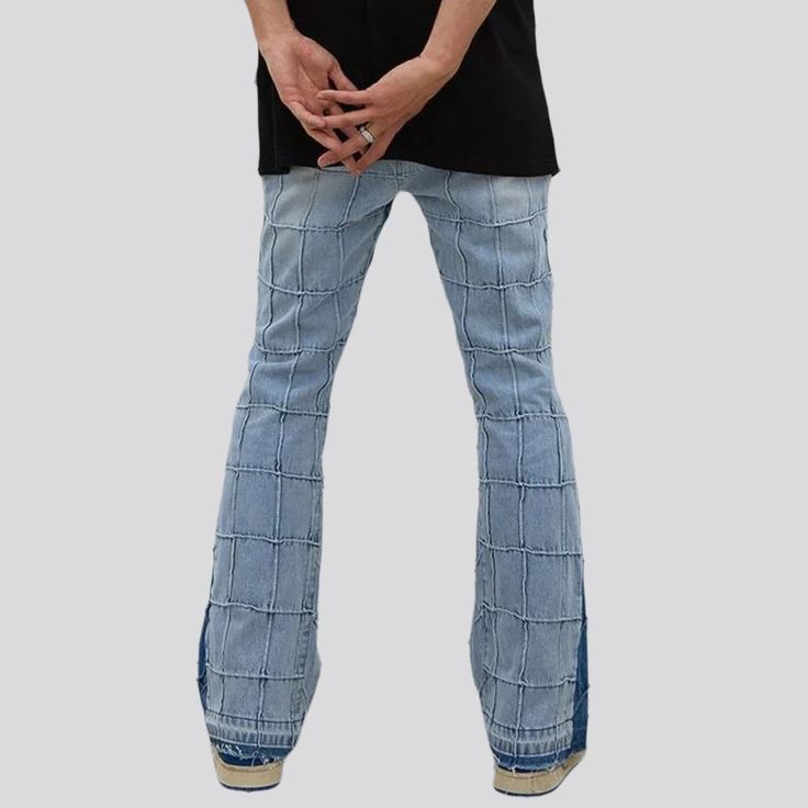 Introducing the 2023 Spring-Summer Collection of pieced-together men's street jeans the perfect combination of vogue street style and steady denim design!Why It's A Must-HaveThese mid-waist jeans are crafted from a blend of different denim fabrics. adding an eye-catching patchwork effect that will make you stand out from the crowd. With an adjustable zipper and button closure and bootcut silhouette. these jeans are sure to become your go-to for any occasion.Distinctive Features: Patchwork Design Patchwork Denim Blue Jeans For Streetwear, Denim Blue Patchwork Jeans For Streetwear, Urban Style Denim Blue Jeans For Summer, Urban Denim Blue Jeans For Summer, Patchwork Denim Cargo Jeans For Streetwear, Denim Patchwork Pants For Streetwear, Summer Streetwear Patchwork Jeans, Summer Patchwork Jeans For Streetwear, Patchwork Rigid Denim Jeans In Denim Blue