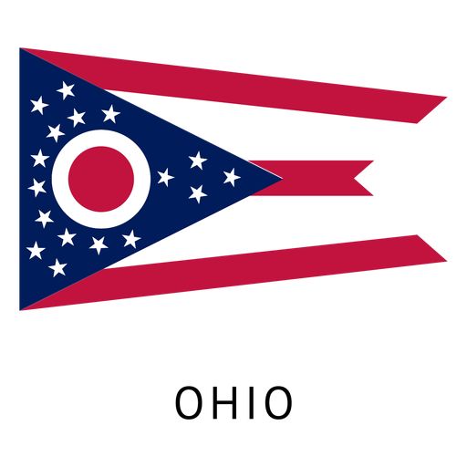 an american flag with the word ohio written in black and red on it's side