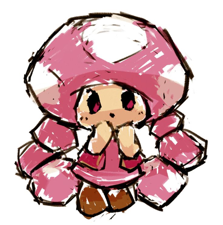 a drawing of a pink mushroom girl with her hands on her face