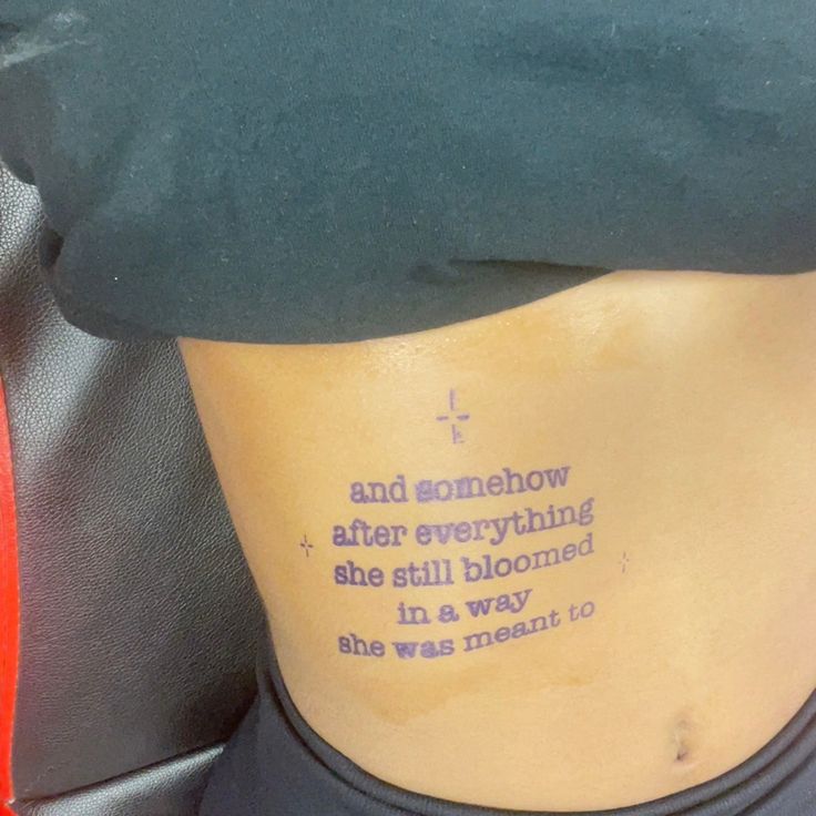 the back of a woman's lower body with a quote on her left side