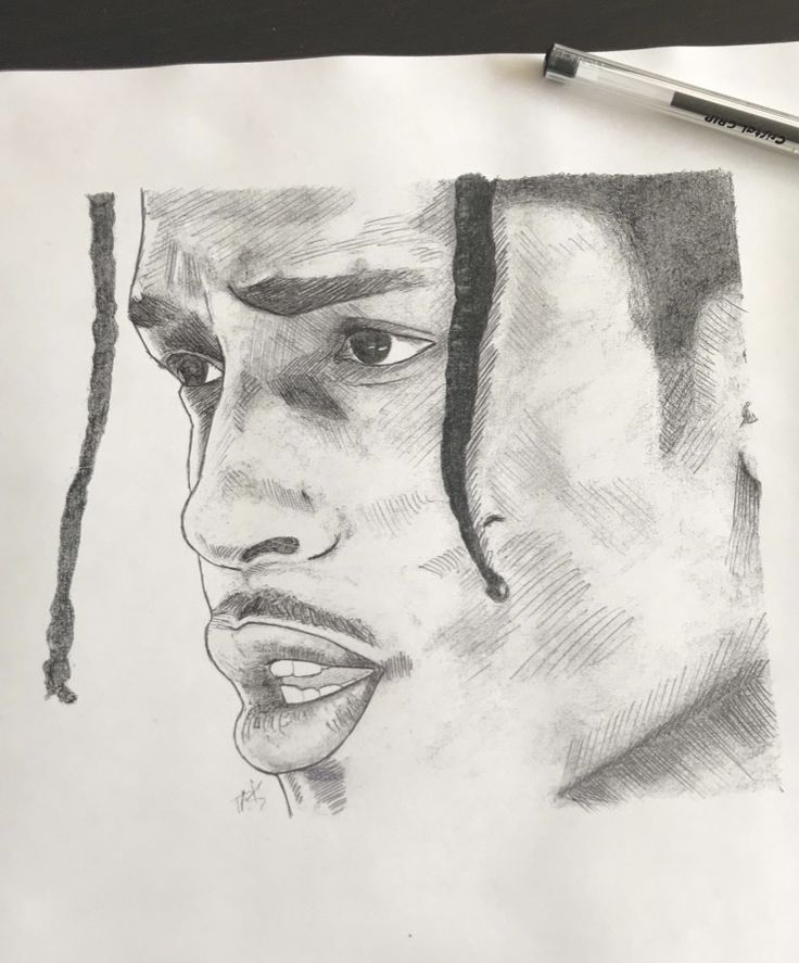 a pencil drawing of a man's face with dreadlocks on his head