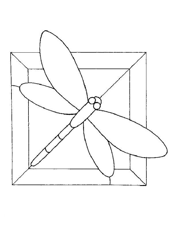 a drawing of a dragonfly sitting on top of a square in black and white