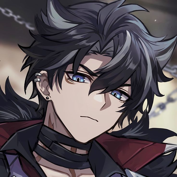 an anime character with black hair and blue eyes looking at the camera while wearing armor